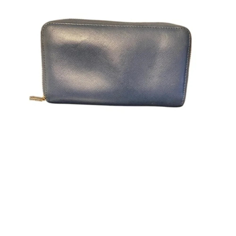 Tory Burch Navy Blue Saffiano Leather Zip Around Continental Wallet